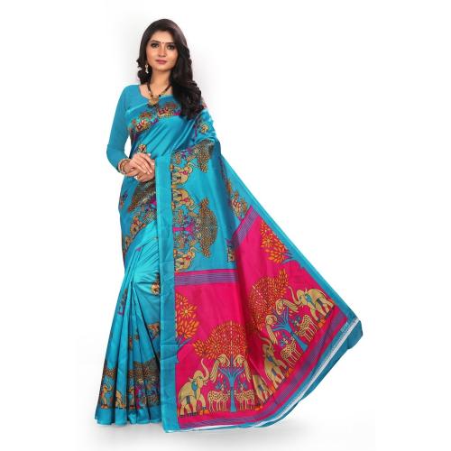 Grubstaker Rama Mysor Silk Saree With Blouse Piece