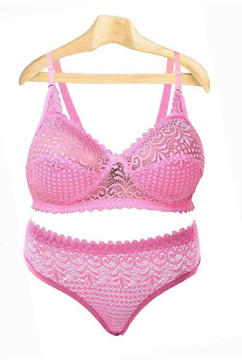 Namelix art Women Pink Embroidered Lace Bra And Panty Set (Size 34)