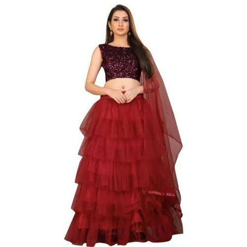 Jahal Fashion Net Semi Stitch Lehenga Choli (Maroon)