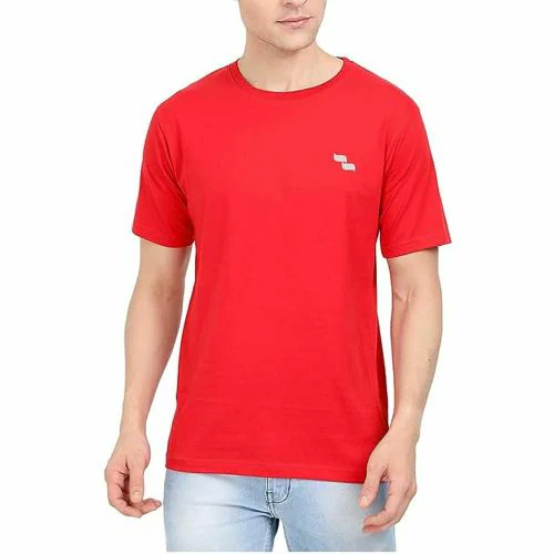 SISTYLO COM Red Cotton Round Neck Solid T-Shirt Men's