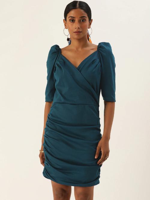 Pandadi Saree Lycra Blend Women's Bodycon Dress (Blue-XL)