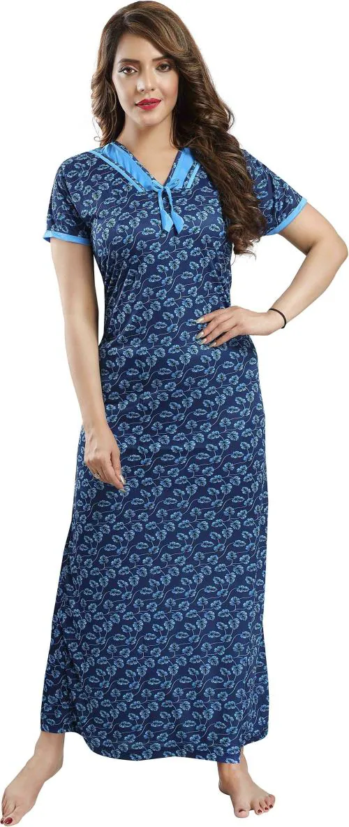 Ultraviolet Women Light Blue Floral Satin Nighty