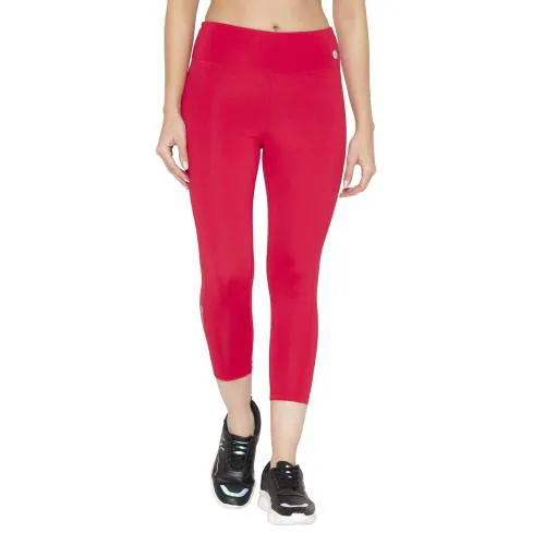 BODYACTIVE Women's Polyester Spandex Hot Pink Capri Yoga Pants with Pocket Essential High Waisted for Workout