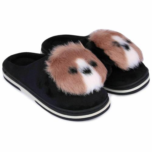 FOOTLOOK Cozy Steps: Luxe Warm Fur Flip-Flops for Ultimate Comfort for girl and women (BLACKFUR-FLIPFLOPS-5)