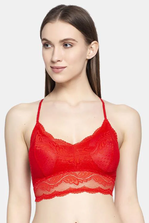 PrettyCat Red Self Design Lace Bralette Bra For Women(PCJSB20078)
