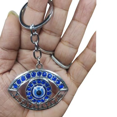 Giftana Blue Evil Eye Keychain for Good Luck Protection From Negative Energy Evil Eye Big Boss Eye Shape Keyring Silver Metal Key Holder For Home, Car, Bike, Anti-Rust, Feng Shui Vastu Good Luck gifts