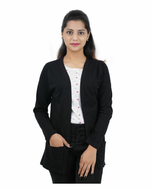 wear all week Women Black Solid Cotton Jersey Shrug (XL)