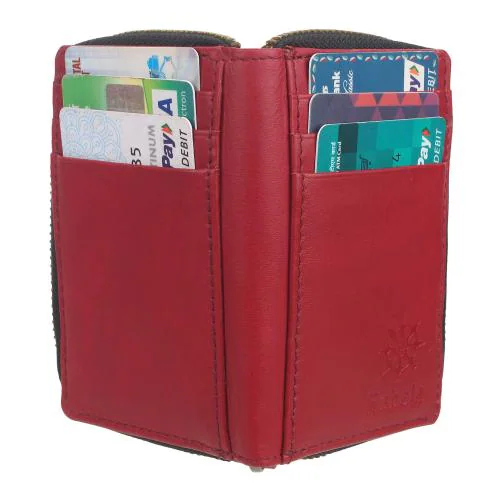 Rabela Men's Slim Bifold Grain Leather Multi Card Holder Wallets Gift Box Wallet RW-2102 (Red)