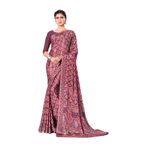 Turkey Silk Padding Purple Color Design Printed Indian Sarees for Women with Unstitched Blouse. (6.30m)