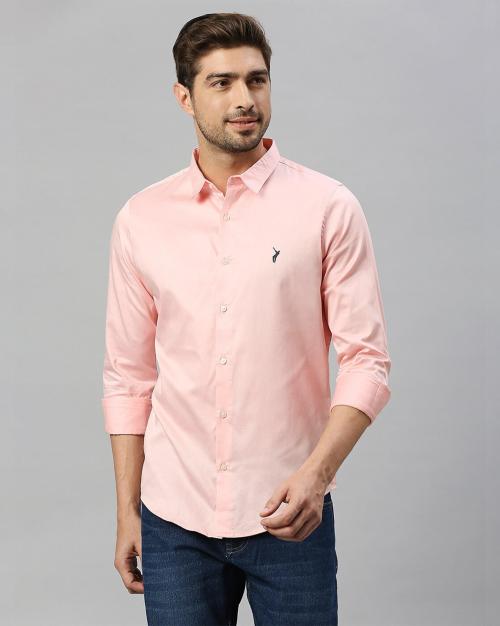 Thomas Scott Men Pink Cotton, Lycra Slim Fit Shirt With Spread Collar (Xxl)