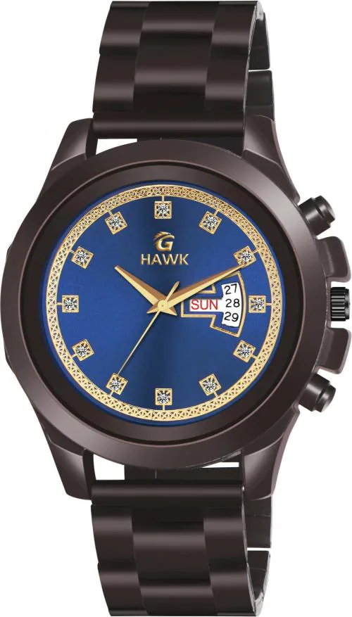 GHAWK DAY AND DATE Analog Blue Dial Brown Strap Watch for Men