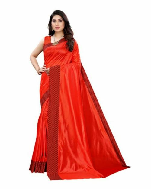 vkaran Women's Red Polyster Silk Printed Saree With Unstitched Blouse(DHARTI RED, Free Size)