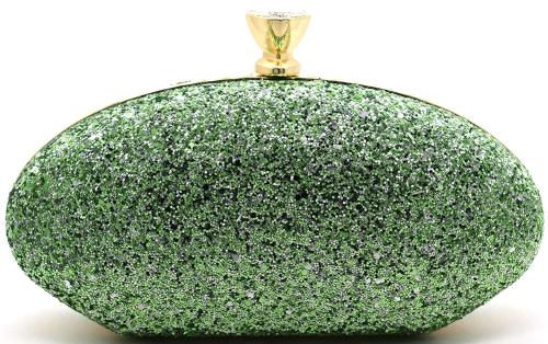 Tooba Handicraft Metallic Green Synthetic Women Designer Clutch Bag With Chain Strap