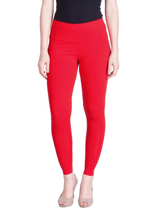 LYRA Red Superior staple cotton Ankle Length Leggings.Look like new even after repeated washing,Suitably designed to mould any body shape perfectly.