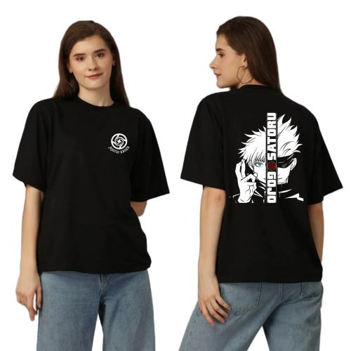 Anime t Shirt for Men and Women Oversized Jujutsu Kaisen T-Shirts Round Neck gojo satoru Tshirt Black Half Sleeves Pure Cotton