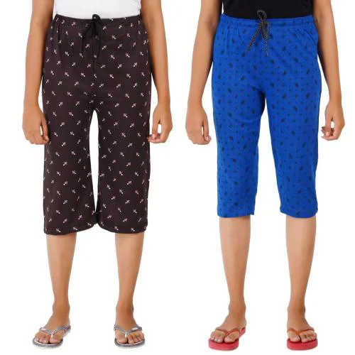 Suman Tex Women Multicolor Printed Cotton Pack Of 2 Capris With Nada (2Xl)