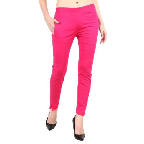 Popwings Women Casual Formal Trendy Graceful Body Fit Mid Rise Stretchable Magenta Pink Cotton Trouser