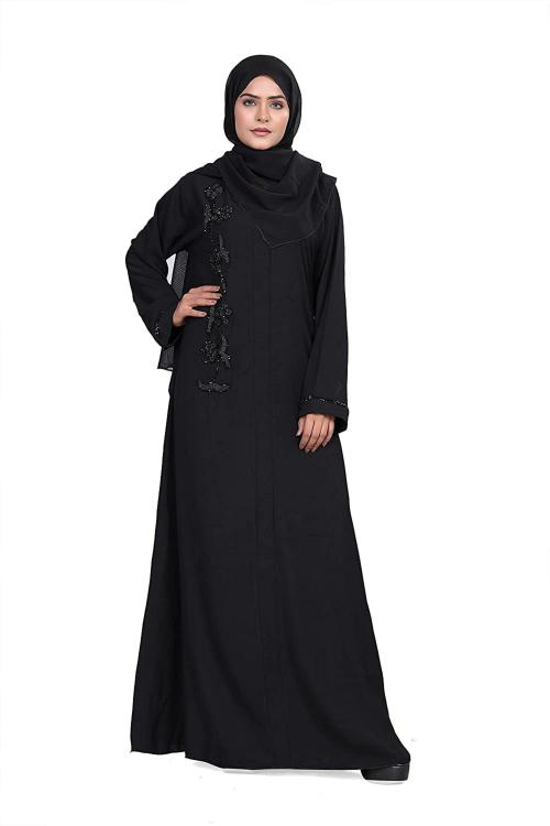 KHADIJA FASHION Women Black Abaya with Hijab (L)