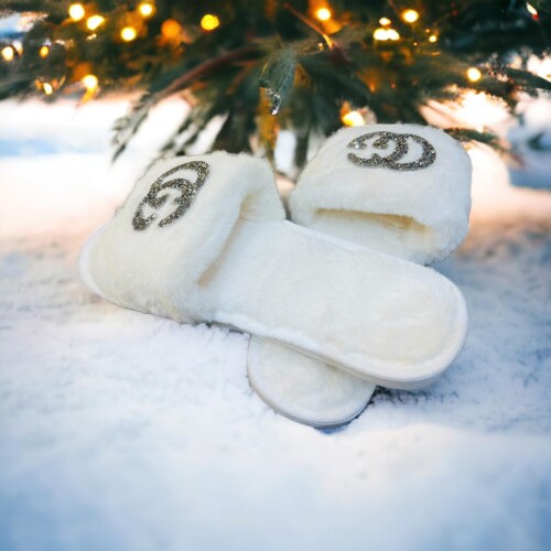 FOOT LOOK WINTER INDOOR\OUTDOOR BREATHABLE, STYLISH WARM FUR FLIPFLOPS FOR WOMEN G-FLIPFLOPS-WHITE-8