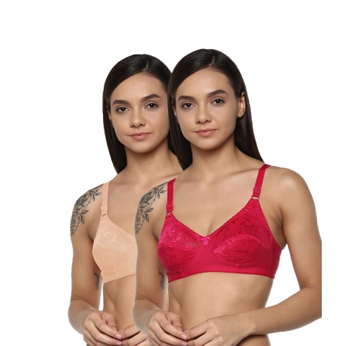 VanillaFudge Women's Non-padded Wirefree Cotton Lace Minimizer Full Coverage Bra (Po-2) (Color & Print May Change and Vary) Size-50C bra |bra for pregnant women |bras