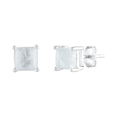 Gem O Sparkle Rainbow Moonstone Gemstone Square Shape Stud 925 Silver Earrings for Women & Girls (Silver Plated)