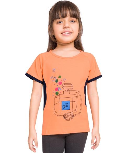 Little Funky 100% Pure Cotton Graphic Printed Regular Fit Casual Tshirts for Girls