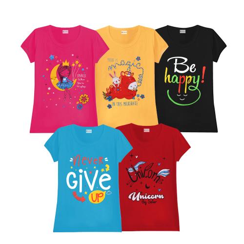 Silver Fang Cute girls cotton tshirt pack of 5