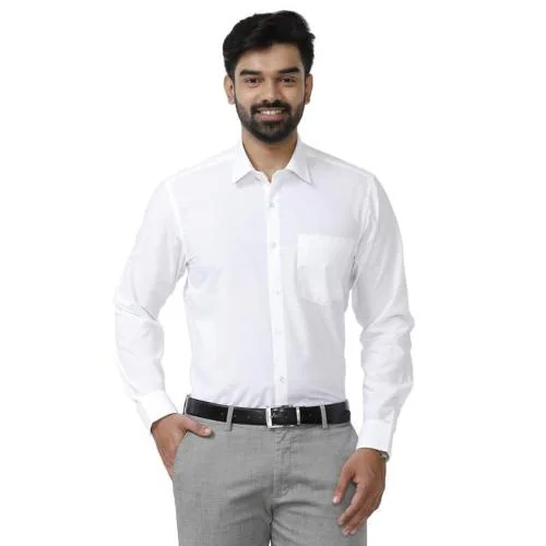 UATHAYAM Milk White Cotton Full Sleeve Solid Regular Fit Formal White Shirt for Men(Pack of 1)