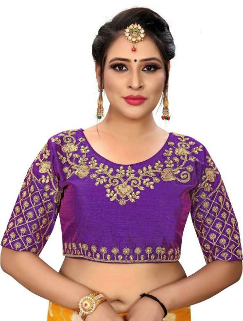 Pujia Mills Women Purple Embroidered Silk Blend Blouse 38