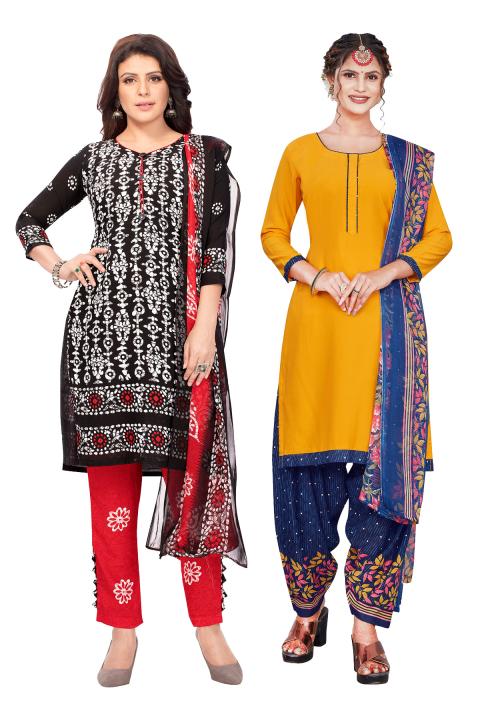 Salwar Studio Women's Pack of 2 Synthetic Printed Unstitched Dress Material Combo