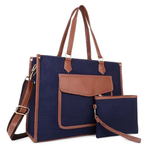 Womanix Laptop Tote Bag Canvas Laptop Bag 15.6 inch Work Shoulder Bags Casual Briefcase Handbag for Travel, Office, College (0041)bl tn