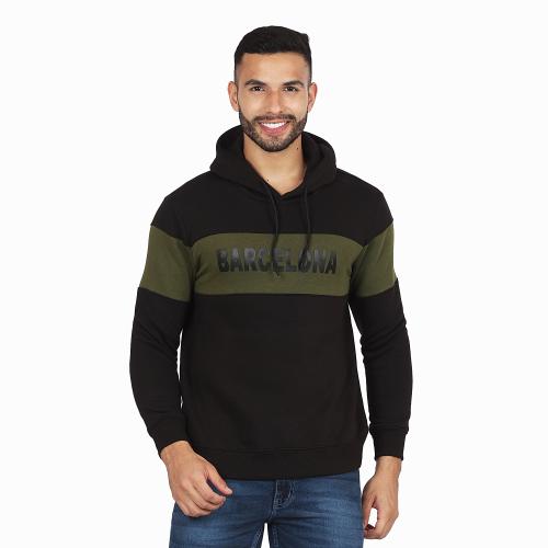 Barcelona Men Black Solid 100% Cotton Hoodie (XXL)