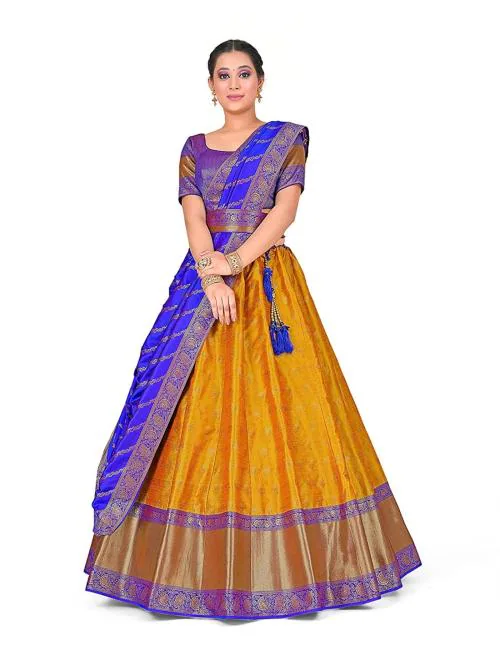 HALFSAREE STUDIO Women Blue Organza Lehenga with Blouse and Dupatta