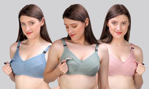 JDAYESHA JDAYESHA Women's Cotton blend Non-Padded Non-Wired Maternity Bra-Pack of 3 Women Maternity/Nursing Non Padded Bra (Multicolor)