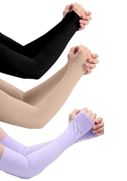TENDSY Biker / Sports Full Arm Fingerless Sleeves Gloves for UV, Dust, Summer, Sun Protection for Men and Women (Pack of 3 Pairs, Multicolor)