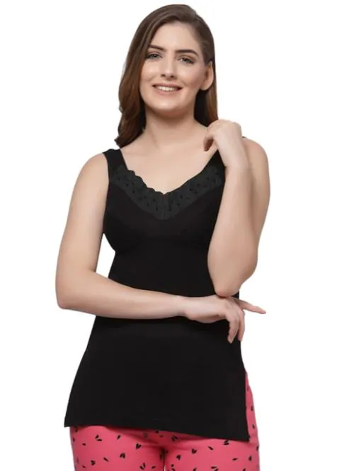 KEX Black Neckline work Cotton Camisole Long Camisole women Camisole Girls Camisole Girls Sameej Camisole Pack of 2 Combo Pack