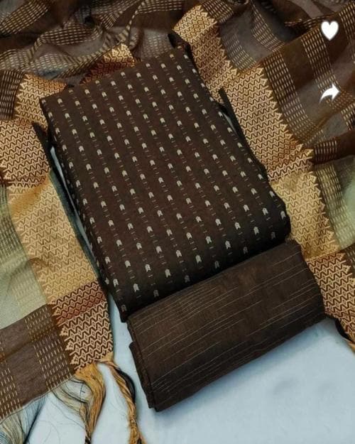 Reeta Fashion New Design BROWN cotton jacard jacard workDress Material - RFD302