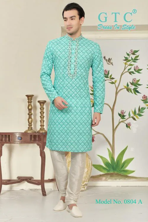 GTC Men Light Blue Kurta Pyjama Set
