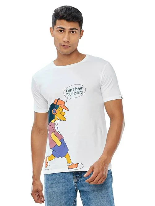 The Souled Store Men White Printed Polyester, Spandex T-Shirts