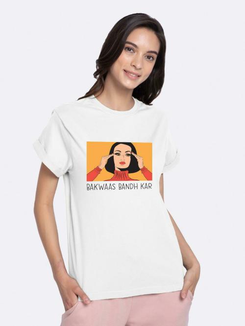 Bewakoof Women Bakwaas Bandh Kar Printed Half Sleeve Round Neck T-Shirt