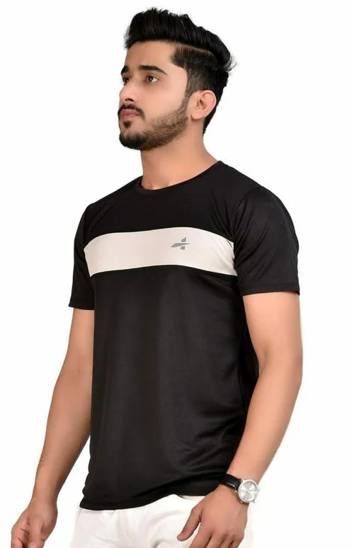 ADDIZ Polyester Men's Front Cut & Sew Design Slim Fit Round Neck Half Sleelve T-Shirt for Gym |Sports | Running | Casual Wear