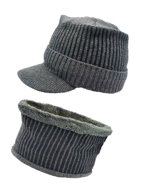 B & B BUTTONS & BOWS Grey Fleece Beanie And Neck Scarf For Men And Women