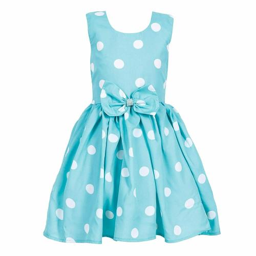 Naz Mannat Fashion Girls Sky Blue Polka Dots Polyester A-Line Frock