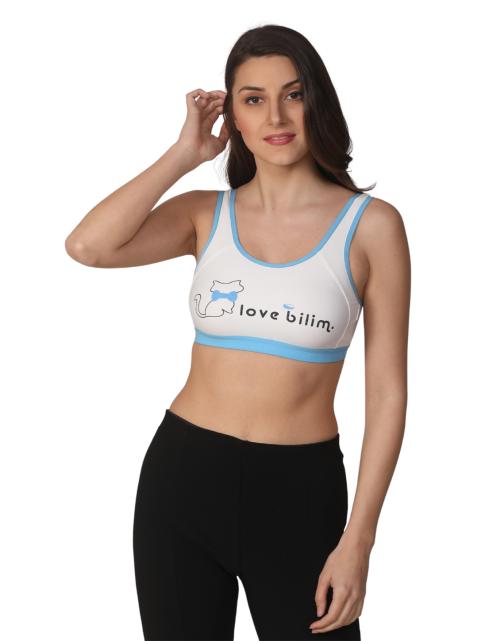 Fresh Look Women Non Padded Full Coverage Printed Lycra Fabric Sky Blue Color Sports Bra