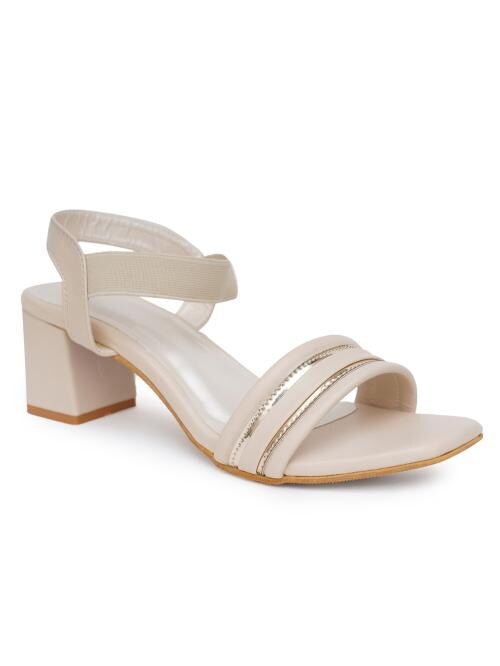 Misto Women Cream Block Heels With Comfortable upper Cushioned Footbed And Perfect Balance