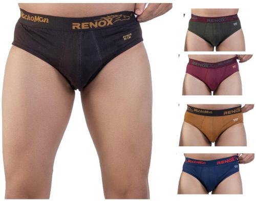 Renox Men Multicolor Solid Pure Cotton Pack Of 4 Brief (85)_L
