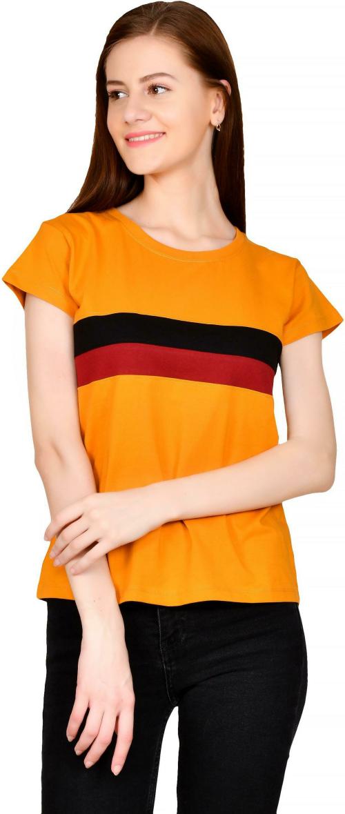 Kushi Flyer Women Yellow Solid Cotton Blend T-Shirt