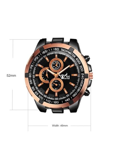 Wild world Lifestyle Black Chronograph |Stainless Steel Wrist Watch|Colour:-orange