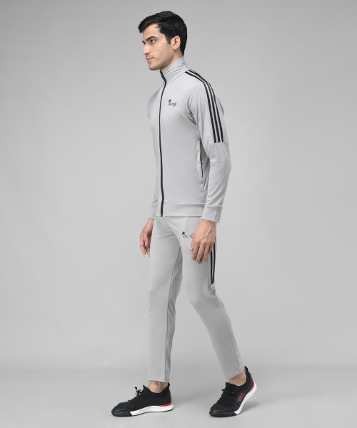 Veltick Men's Lycra Solid Side Stripe Grey Tracksuit