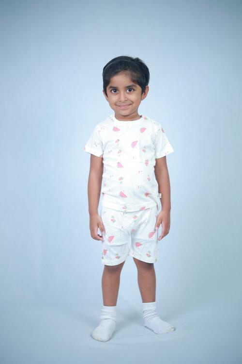 RUSTIC TONES Bamboo Half Hand T-shirt Shorts set - berries & melon